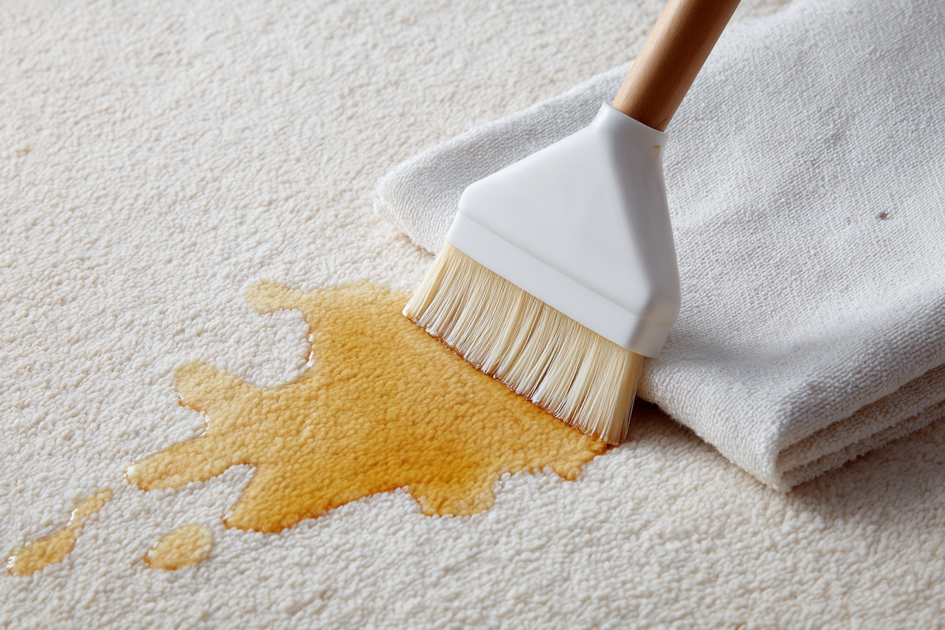 Espátula plástica removendo óleo de carpete